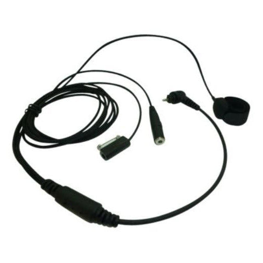 TC4 Motorola TLK100 SL1600 SL4000 3-Wire Surveillance Headset TC4-M11-JACK — black cable headset with three wires for a tie clip microphone a ring finger PTT unit and an audio listen accessory socket